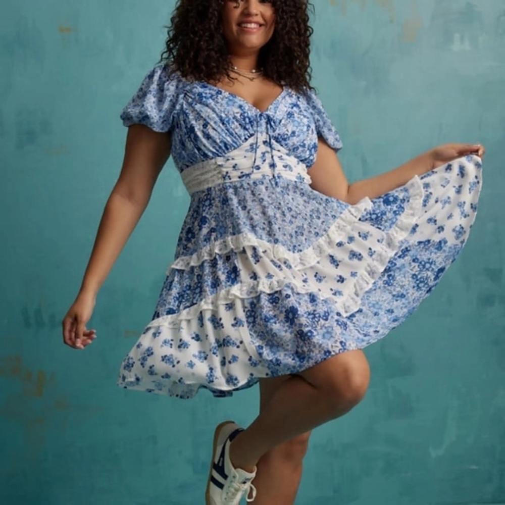 ARULA Blue and White ADERNY Ruffled Tiered Sundress